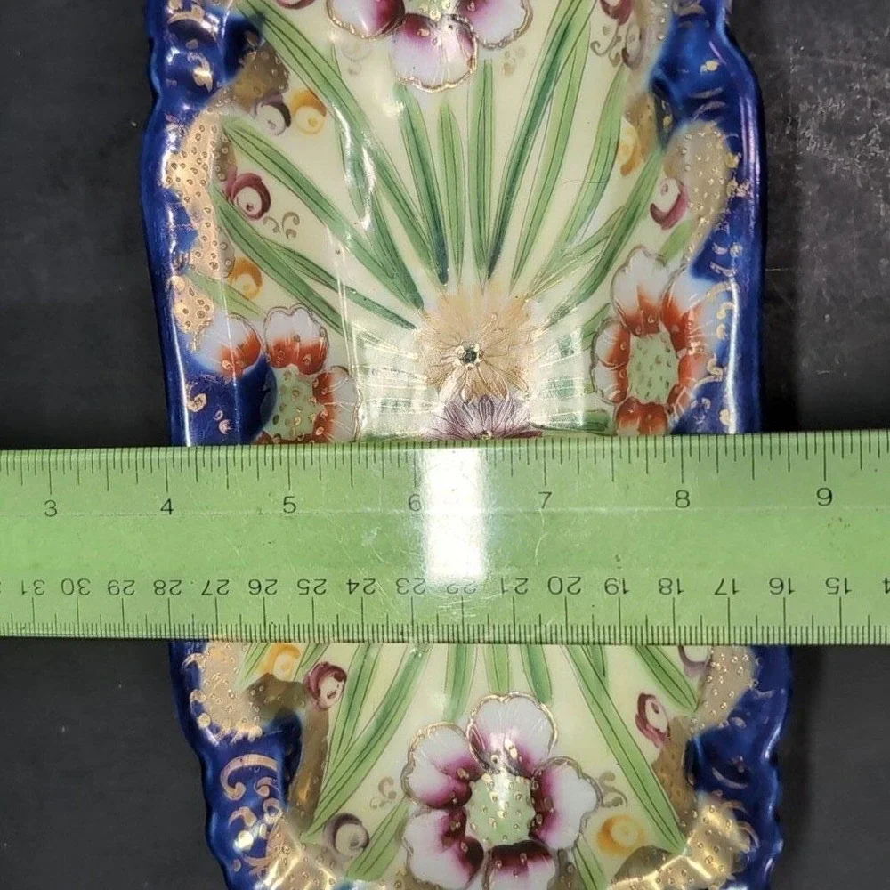 Asian Footed Porcelain Trinket Bowl, Hand Painted Plate, Makers‎ Mark Keepsake